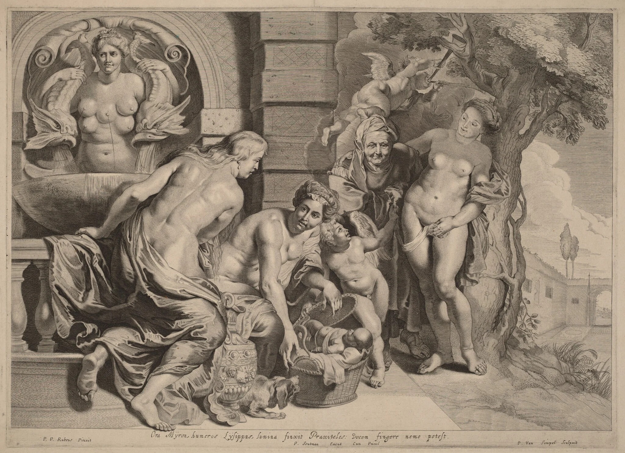 Erichthonius in His Basket, by Pieter van Sompel, ink, 1622