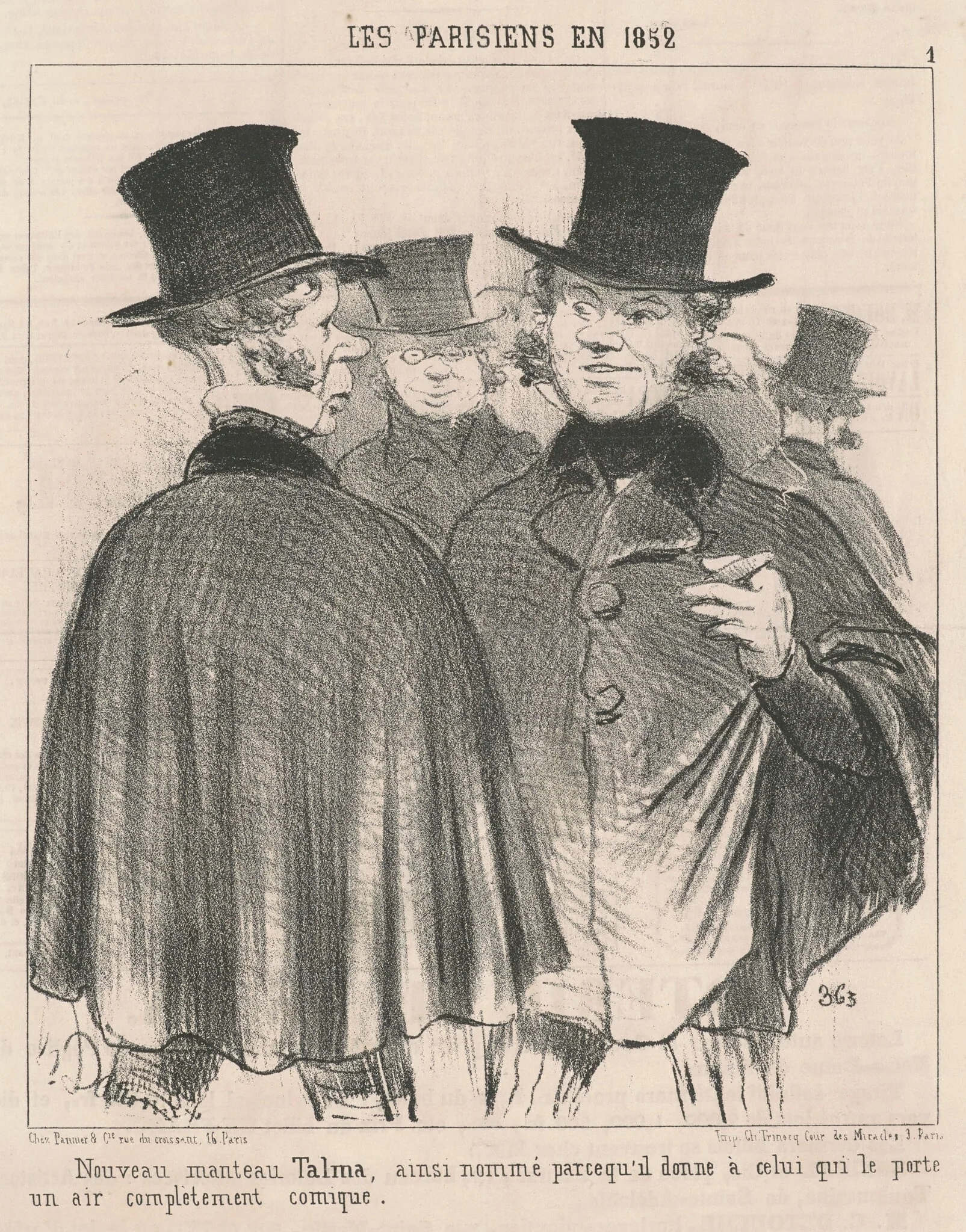 Nouveau manteau talma, by Honoré Daumier, ink, 1852