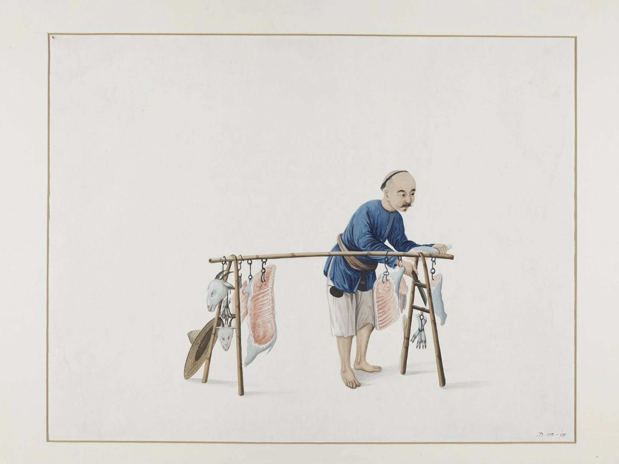 Man Selling Mutton, by Puqua, paint, 1790