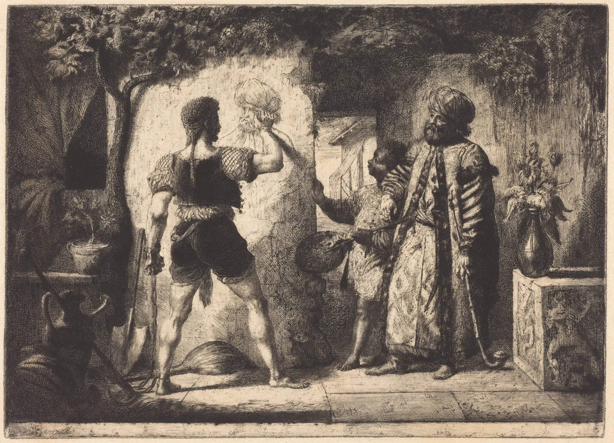 Fra Filippo Lippi, Enslaved in Algiers, Painting a Portrait of His Captor, by Pierre-Nolasque Bergeret, ink, 1838