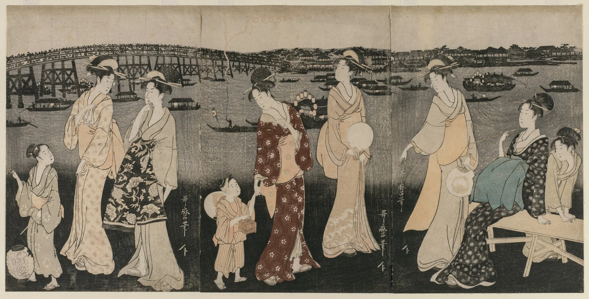 Enjoying the Evening Cool Along the Sumida River, by Kitagawa Utamaro, 1798