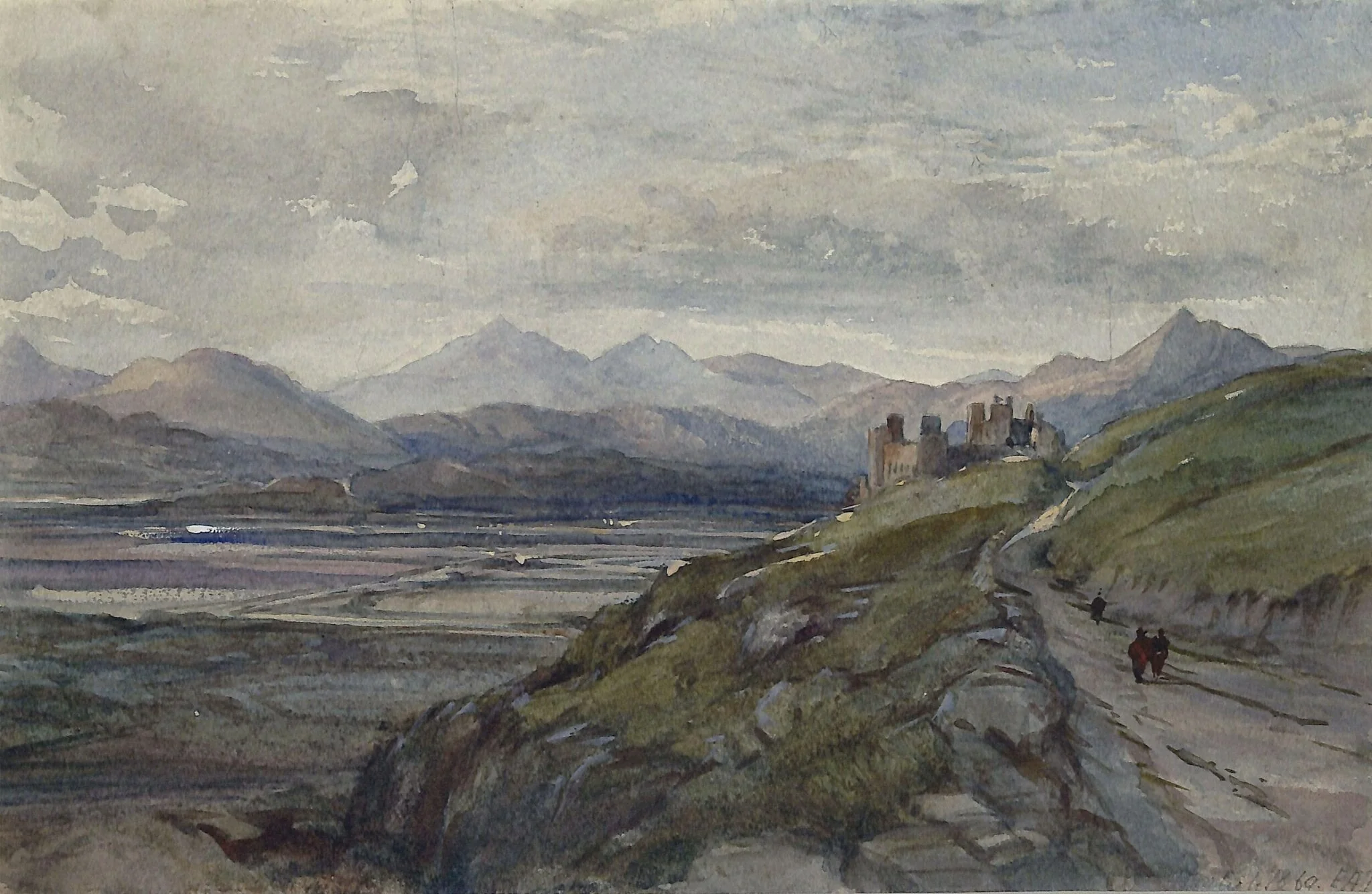 Harlech Castle, by Emily A. Taggart, watercolor, 1869