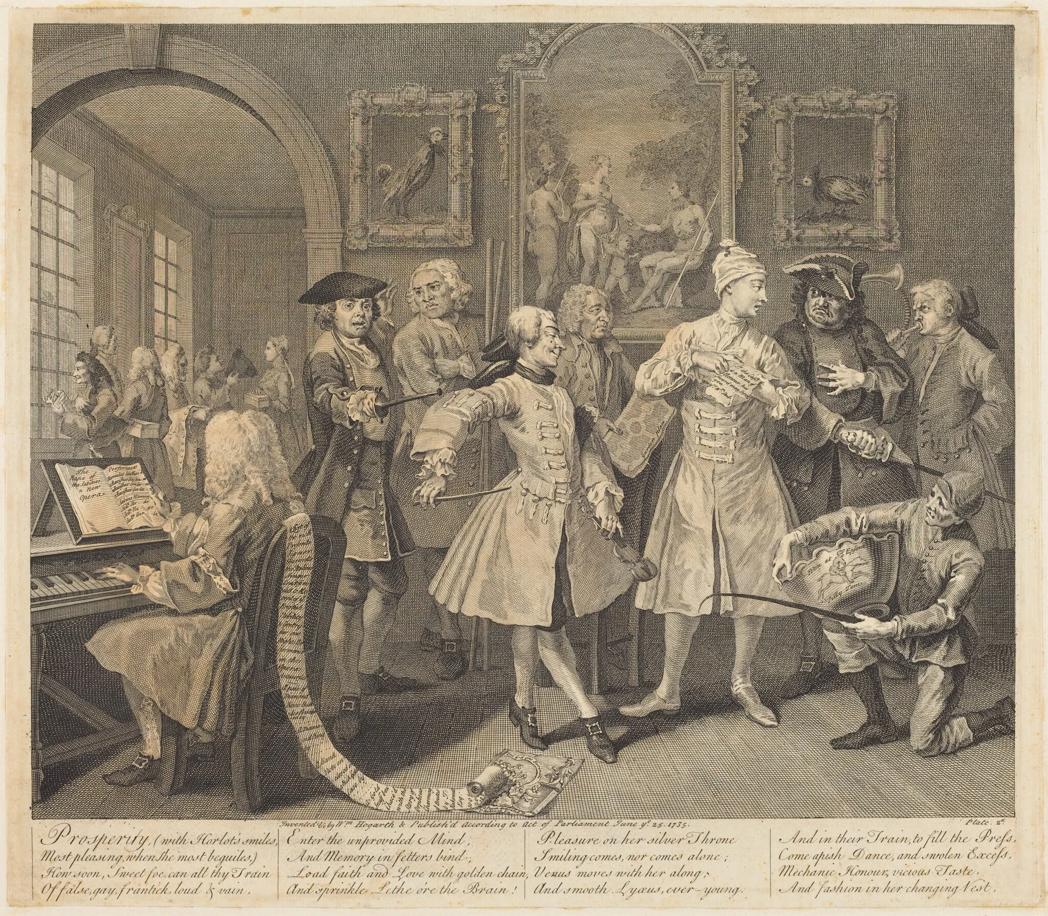 A Rake's Progress: pl.2, by William Hogarth, ink, 1735