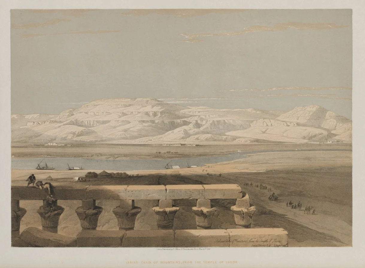 Egypt and Nubia, Volume I: Libyan Chain of Mountains, from the Temple of Luxor, by Louis Haghe, 1847