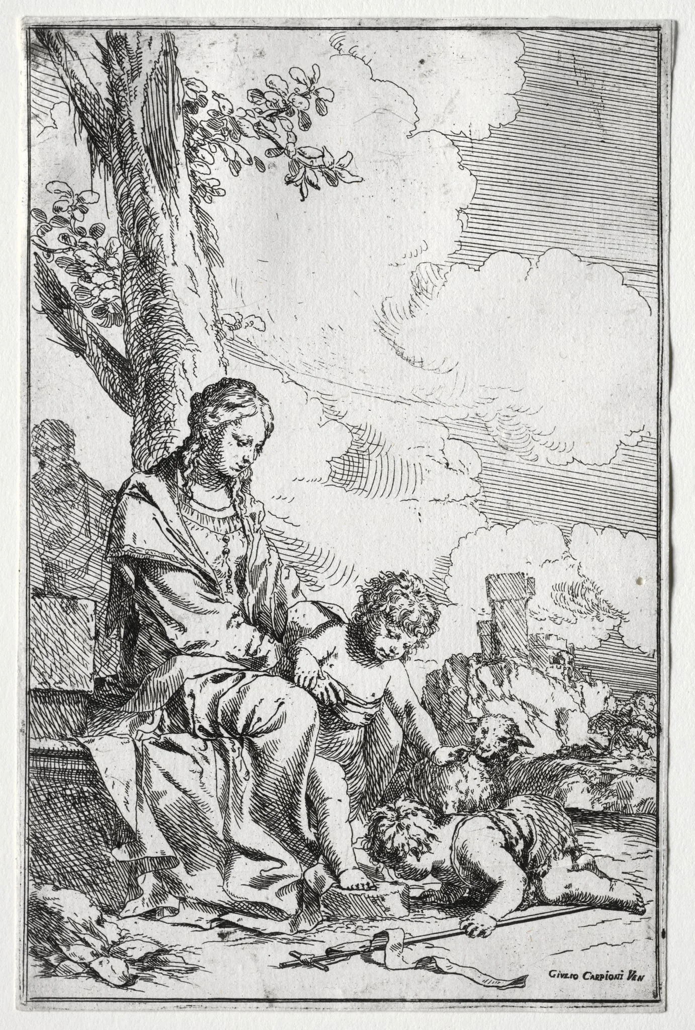 Holy Family with the Infant St. John, by Giulio I Carpioni, 1650