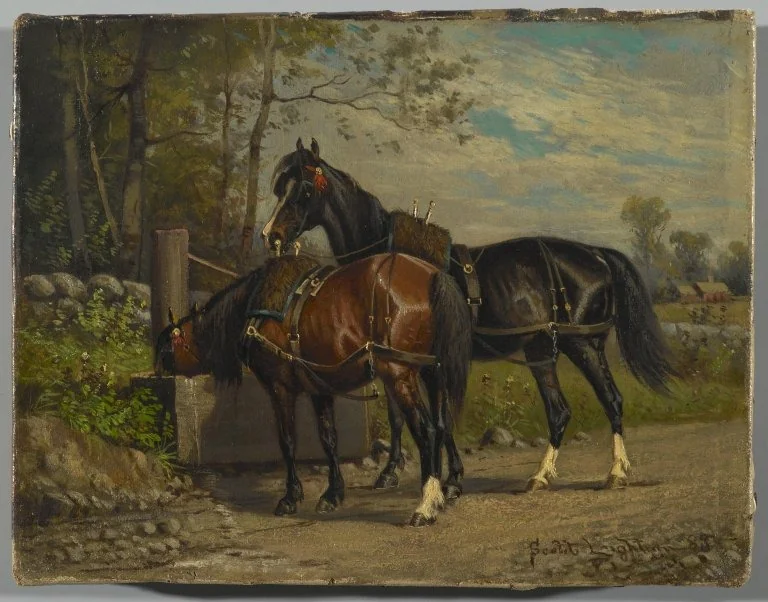 Two Horses at a Wayside Trough