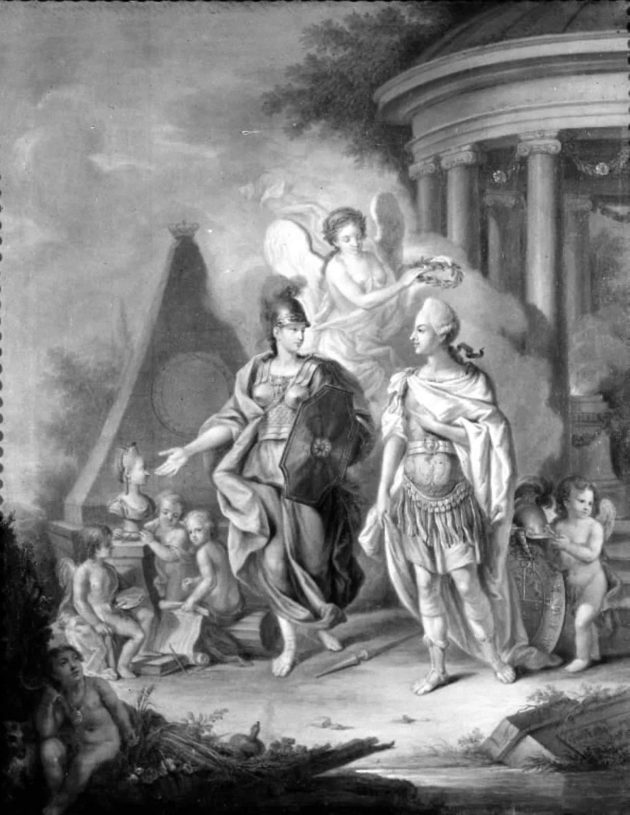 Christian VII som kunstens og videnskabens beskytter. Allegori, by Unknown, 1770