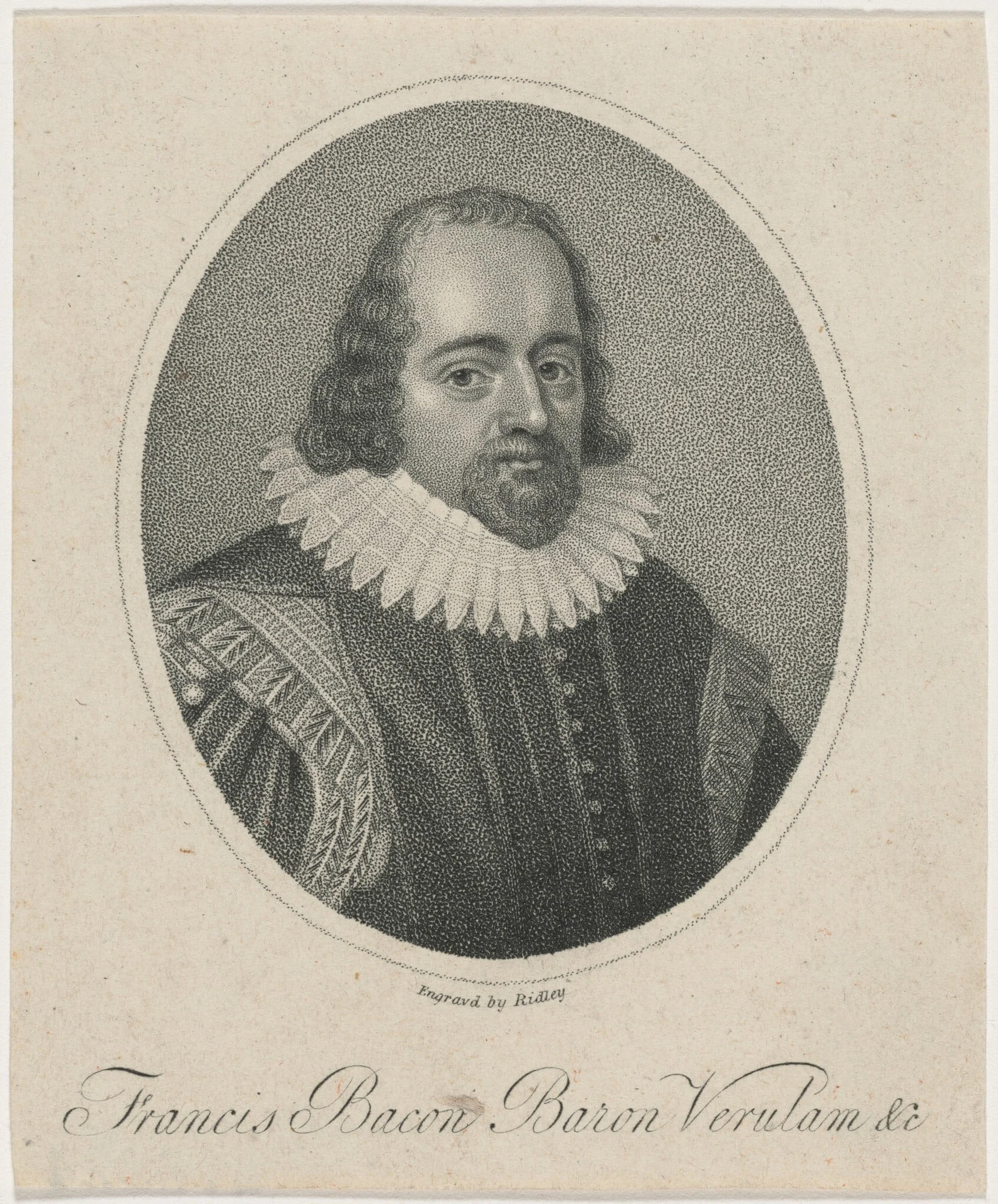 Francis Bacon, Baron Verulam, by William Ridley, ink, 1801
