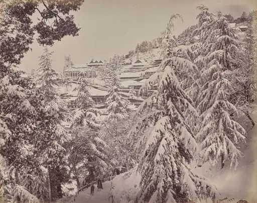 Shimla. View of the Church from Mount Jakko Looking West with Part of the Mall in Winter