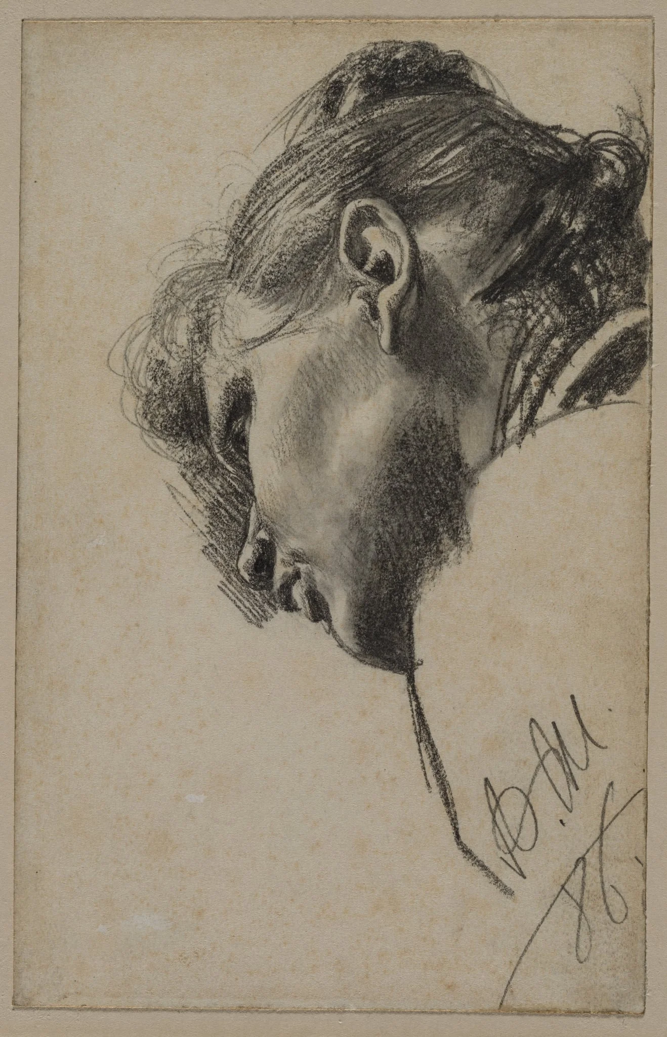 Head of a Young Woman Seen from Below, by Adolph von Menzel, 1886