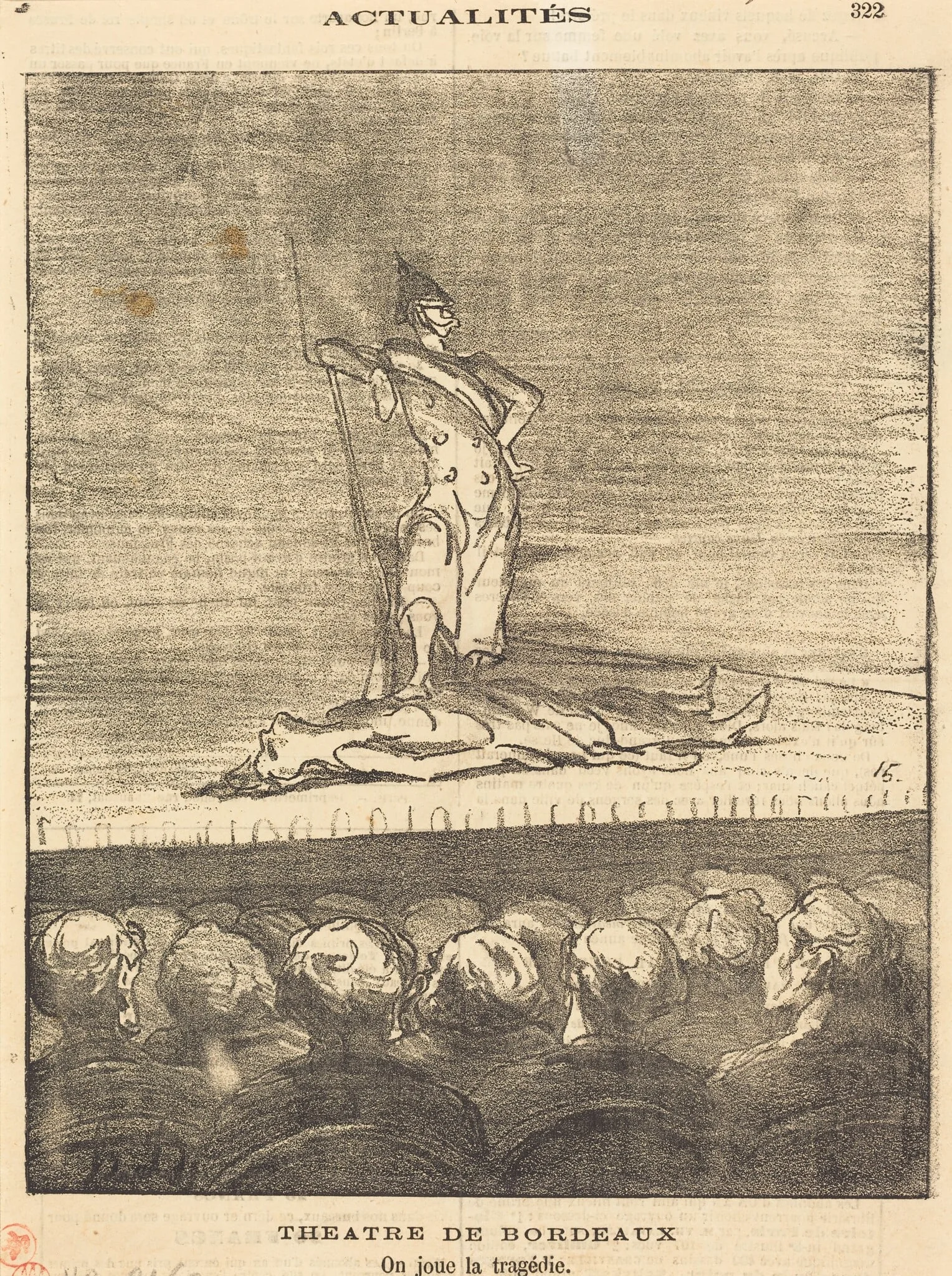Théâtre de Bordeaux - on joue la tragédie, by Honoré Daumier, 1871