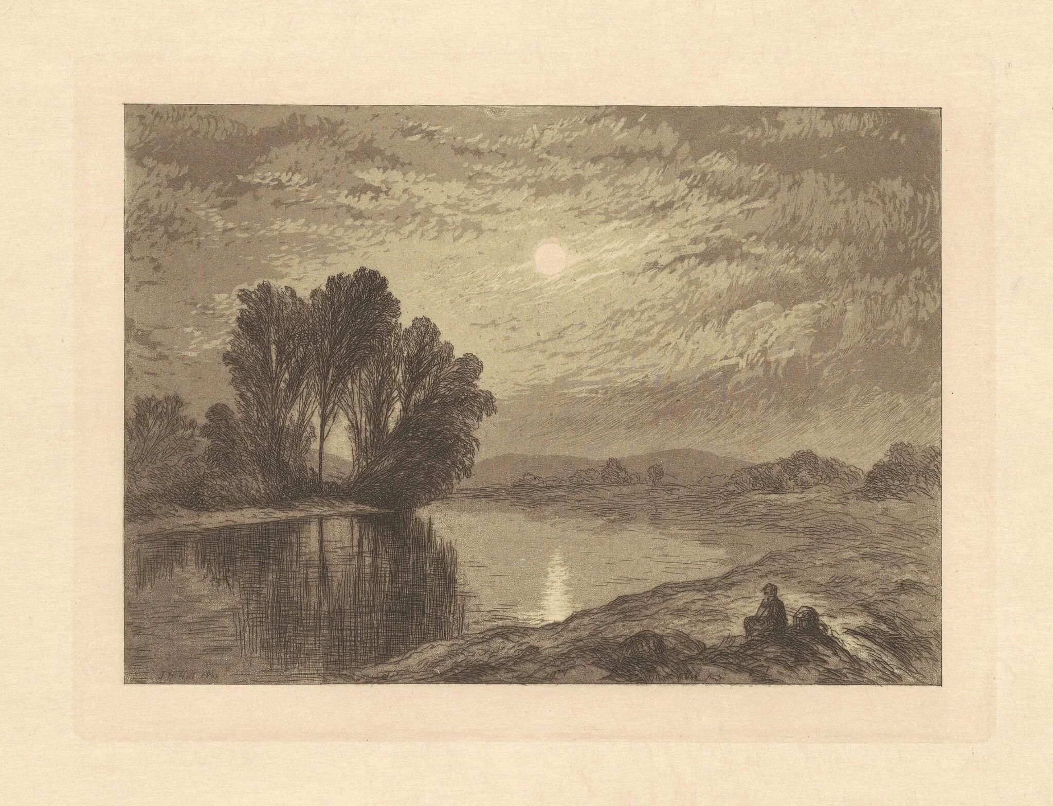 Moonlight on the Androscoggin, by John Henry Hill, ink, 1866