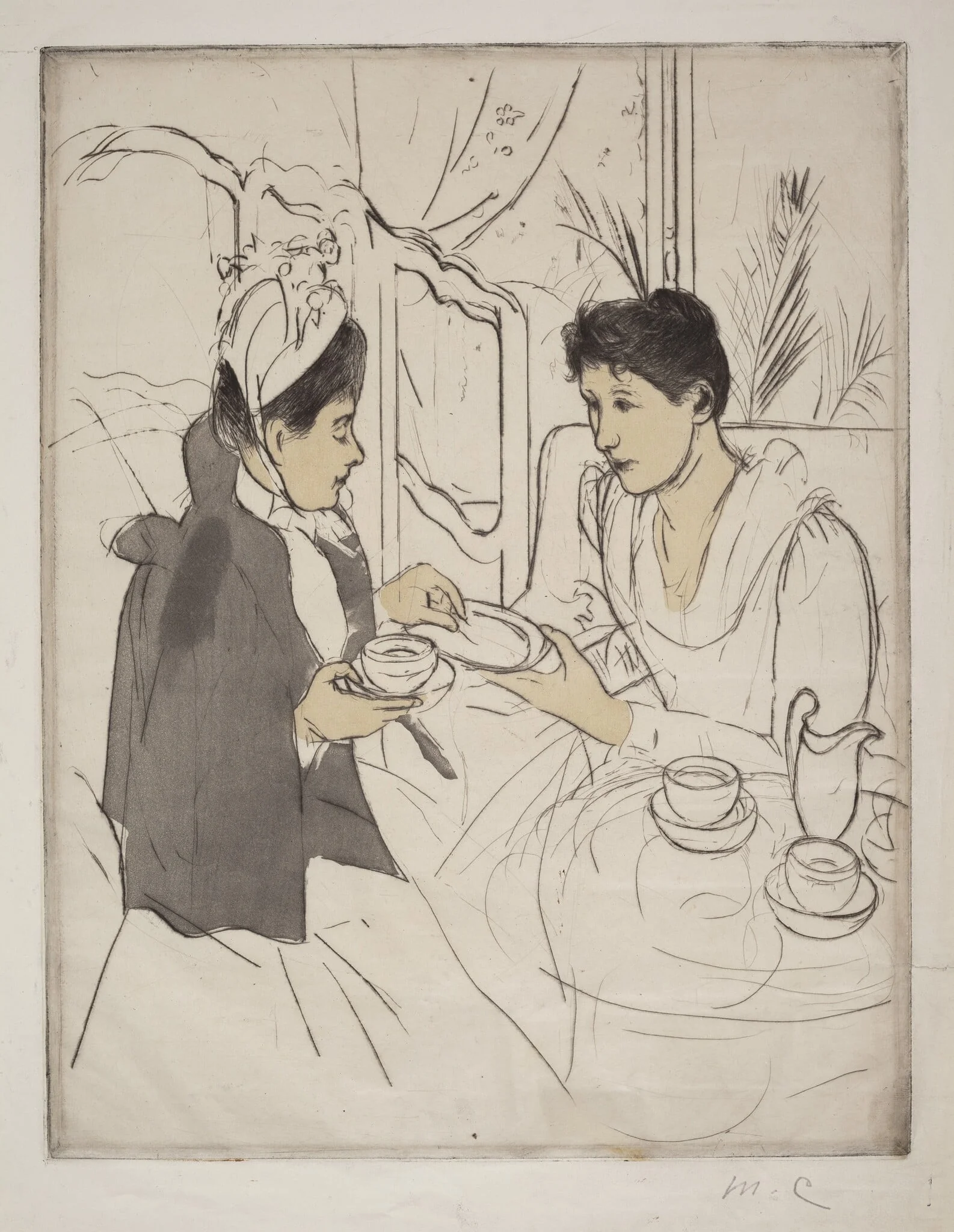 Afternoon Tea Party, by Mary Cassatt, ink, 1890