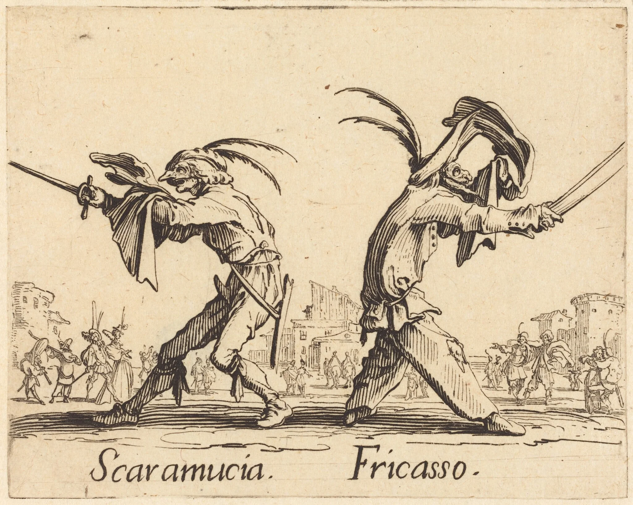 Scaramucia and Fricasso, by Jacques Callot, ink, 1622