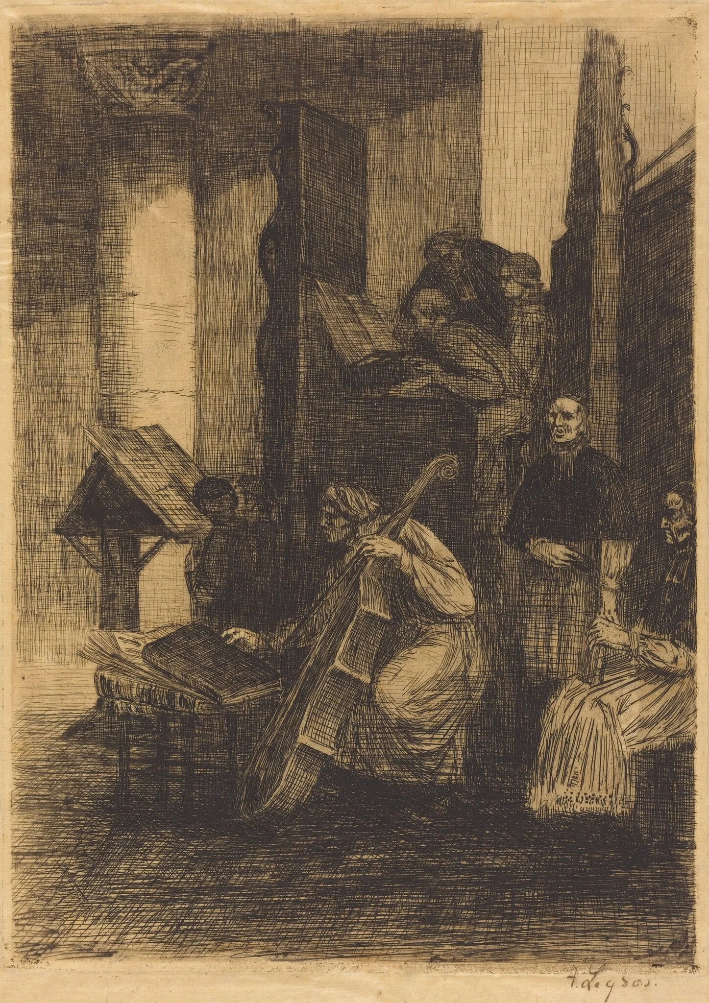 Choir in a Spanish Church (La choeur d'une eglise espagnole), by Alphonse Legros, ink, 1860