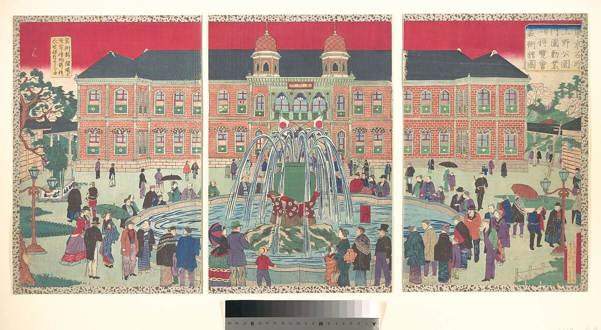 東京名所 上野公園内国勧業第二博覧会美術館図|Illustration of the Museum at the Second National Industrial Exhibition in Ueno, from the series Famous Places in Tokyo (Tokyo meisho-Ueno kōen naikoku kangyō daini hakurankai bijutsukan zu), by Utagawa Hiroshige III, ink, 1881