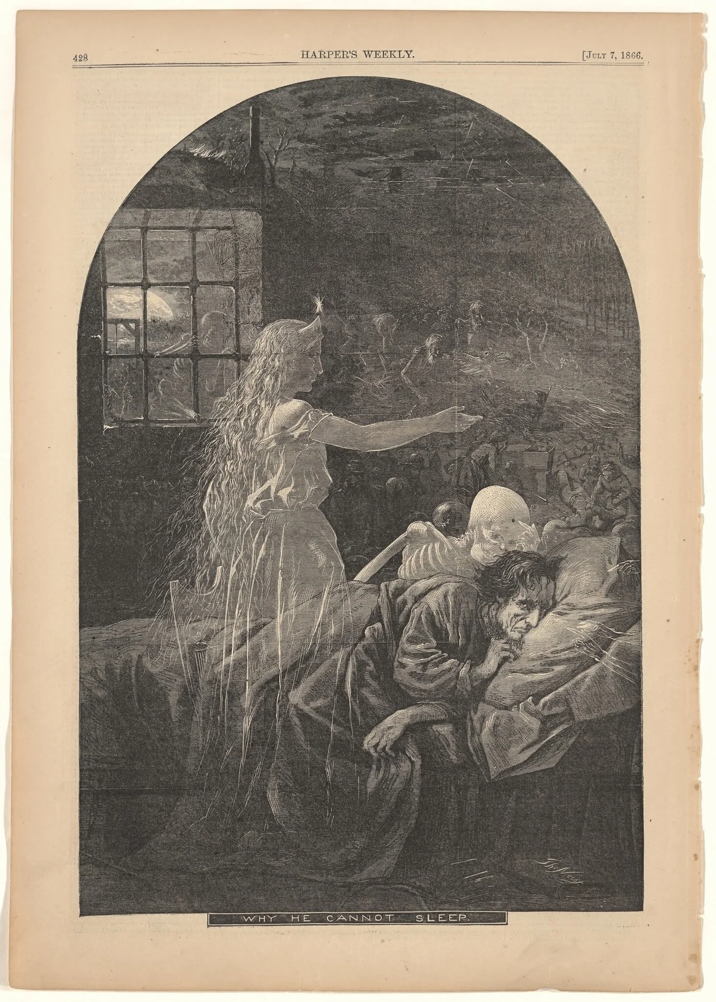 Why He Cannot Sleep, by Thomas Nast, ink, 1866