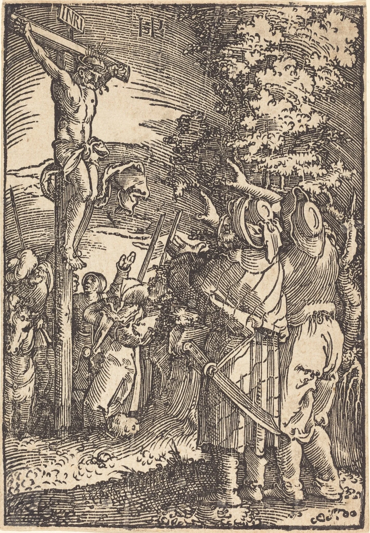 Christ on the Cross, by Sebald Beham, ink, 1521