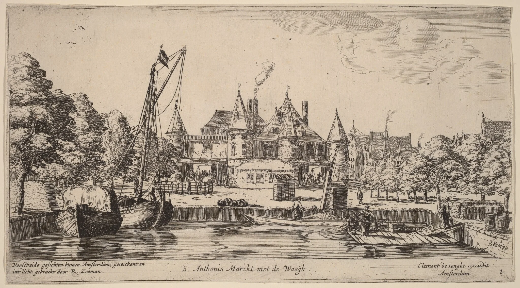 Nieuwmarkt with St. Anthoniswaag (S. Anthoni s Marckt met de Waegh), by Nooms, called Zeeman, Reinier, ink, 1645