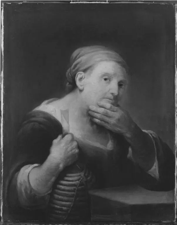 The old woman with a wine bottle