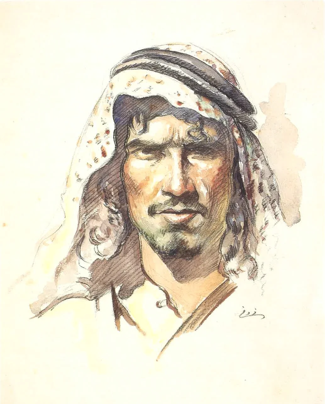 A Bedouin's Portrait, by Moustafa Farroukh, watercolor, 1939