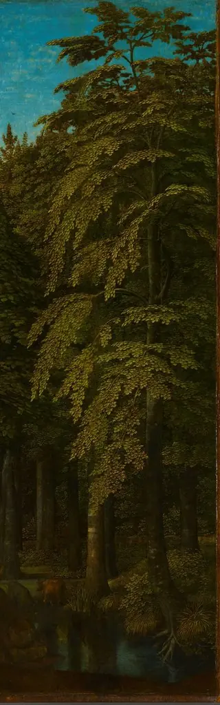 Outer right wing of a triptych with a view in a forest