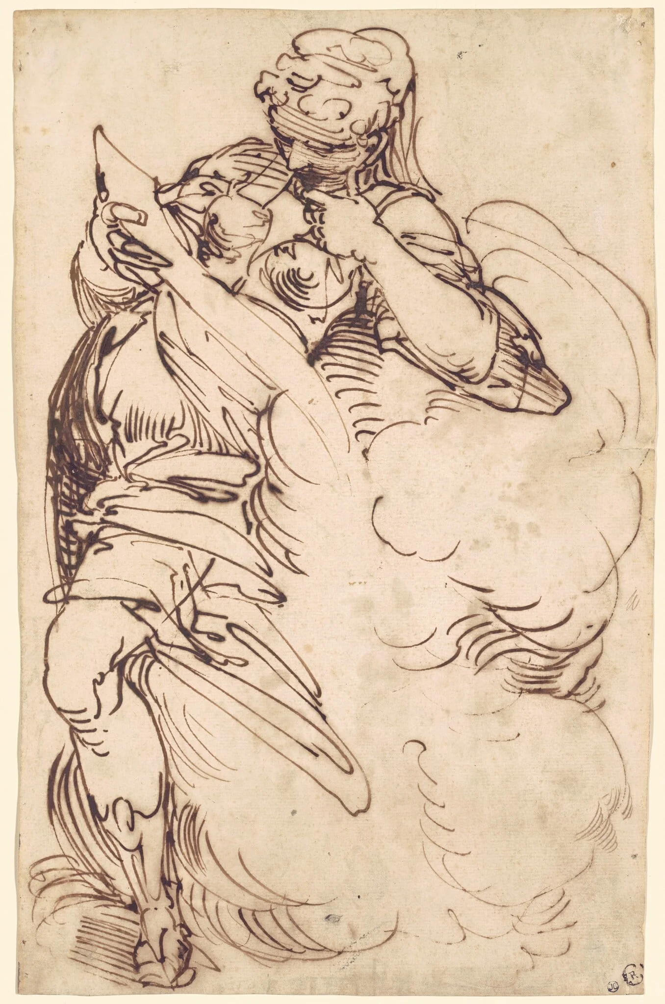 A Standing Sibyl with a Scroll, by Luca Cambiaso, ink, 1554