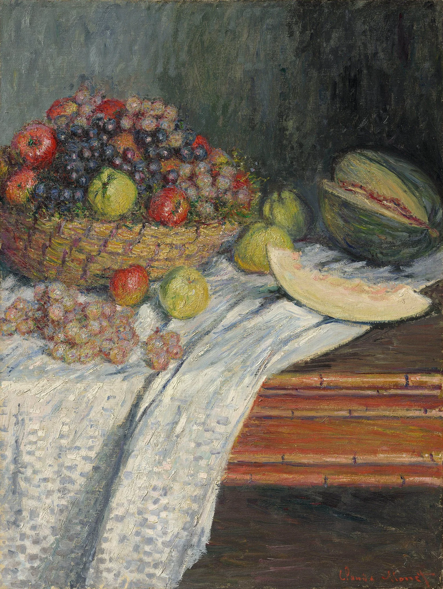 Still Life with a Honeydew Melon, by Claude Monet, oil, 1890
