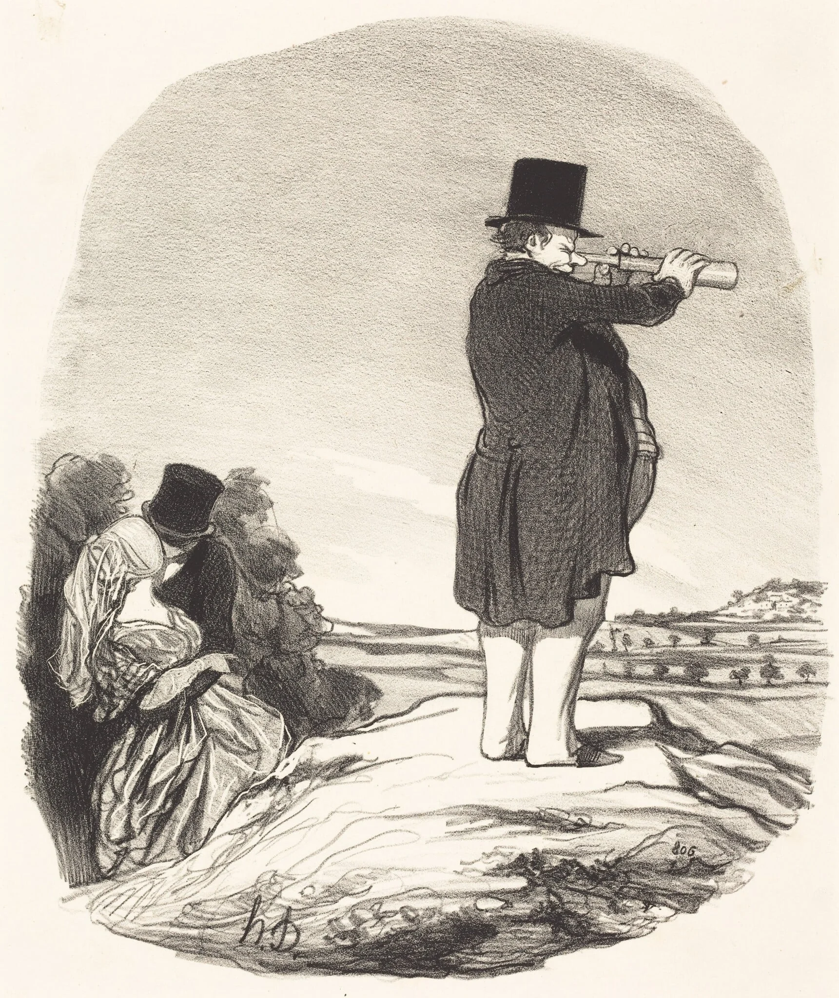 Dis donc ma femme... je ne vois rien!, by Honoré Daumier, ink, 1845