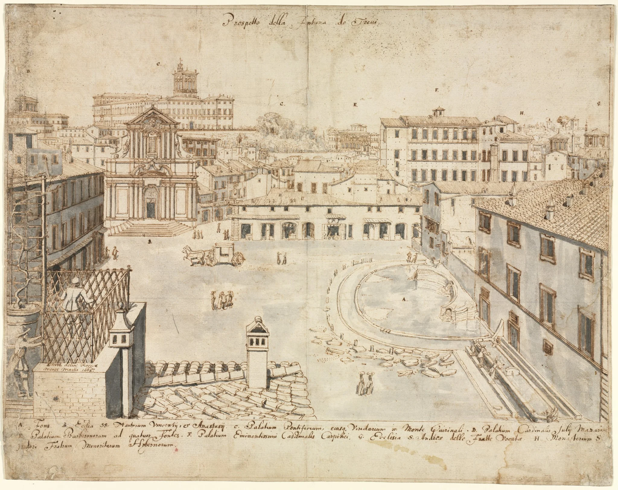 Eighteen Views of Rome: The Trevi Fountain, by Lievin Cruyl, 1665