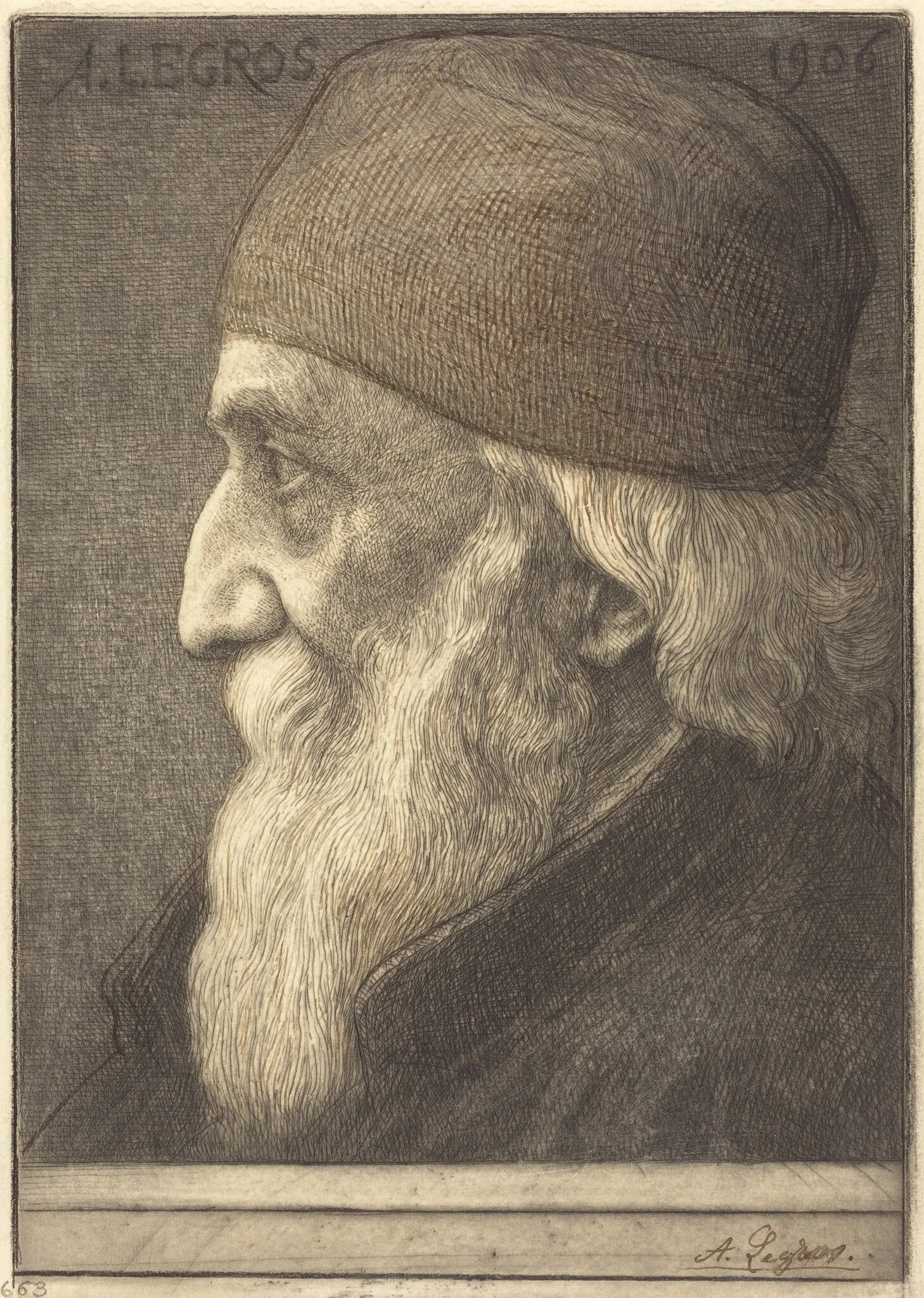 Self-Portrait, 13th plate, by Alphonse Legros, crayon, 1906