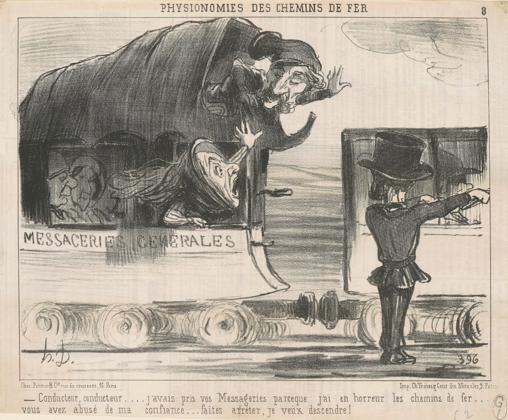 Conducteur ... j'avais pris vos messageries ..., by Honoré Daumier, ink, 1852