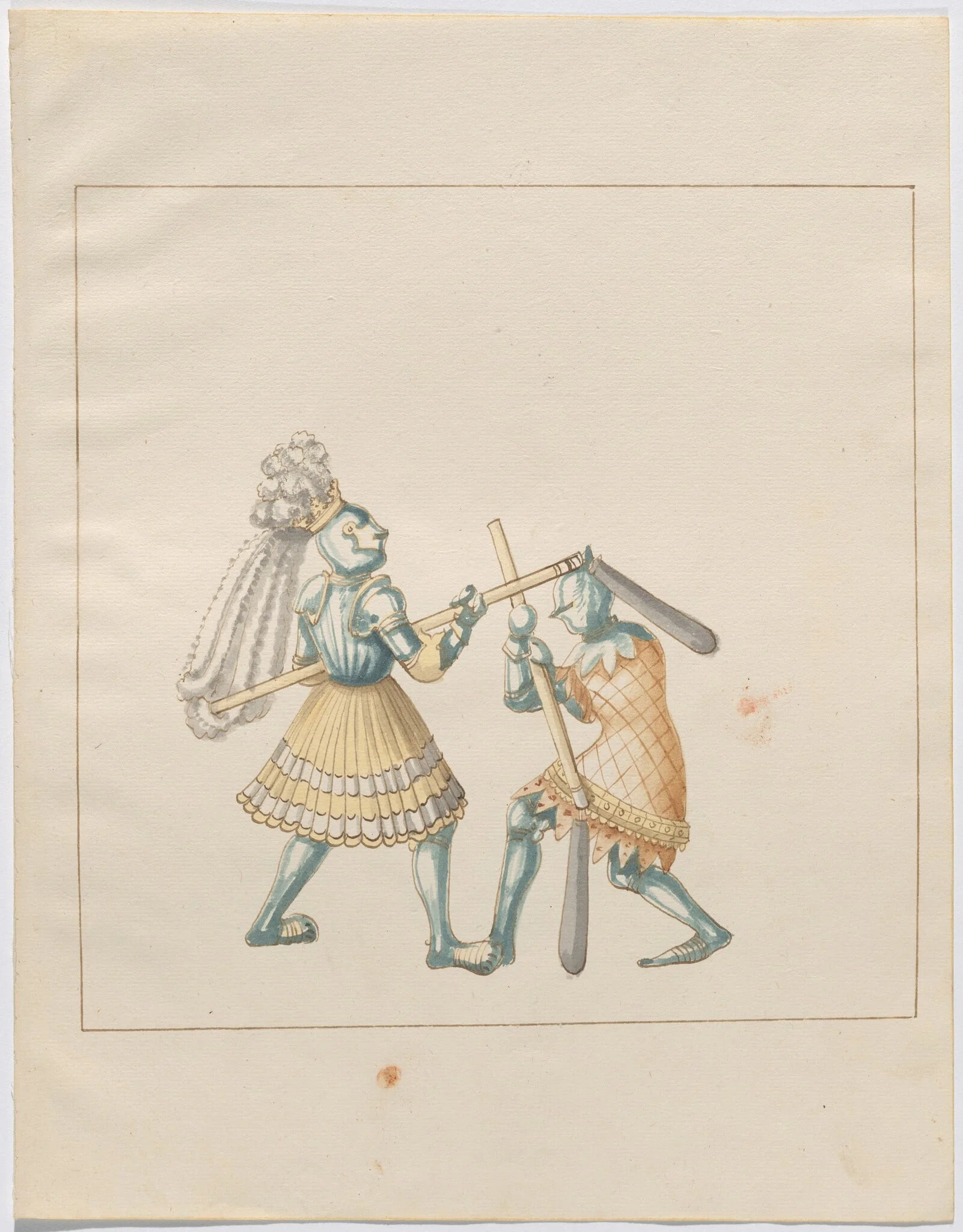 Foot Combat with Flails, by German 16th Century, ink, 1514