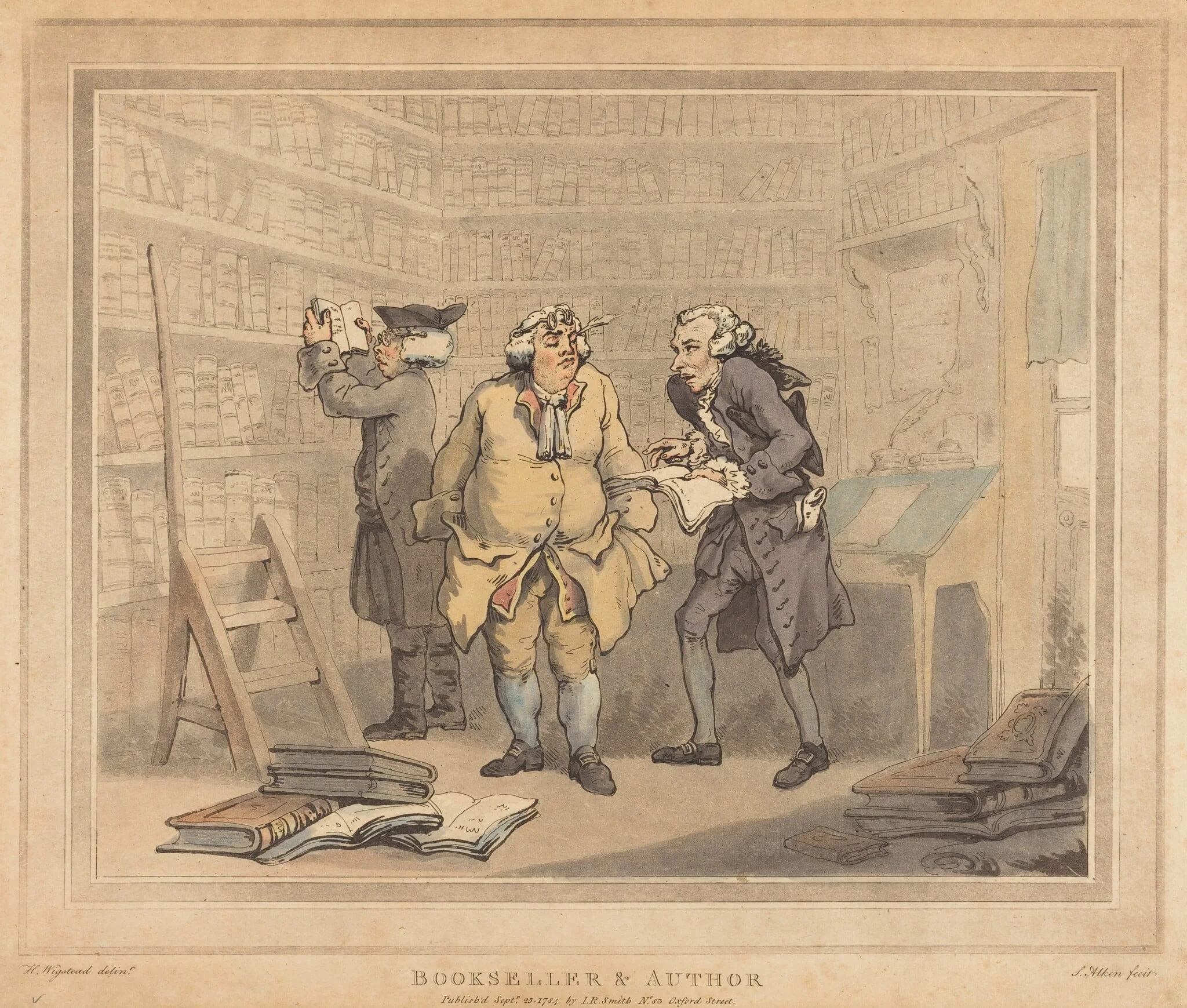 Bookseller and Author, by Thomas Rowlandson, ink, 1784