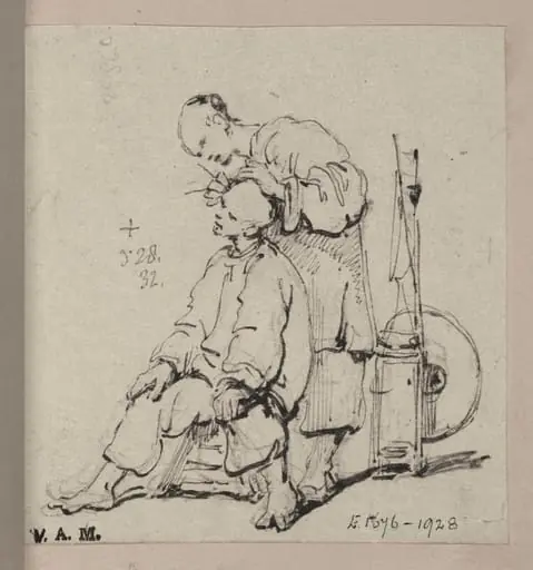 A Chinese barber attending to his customer