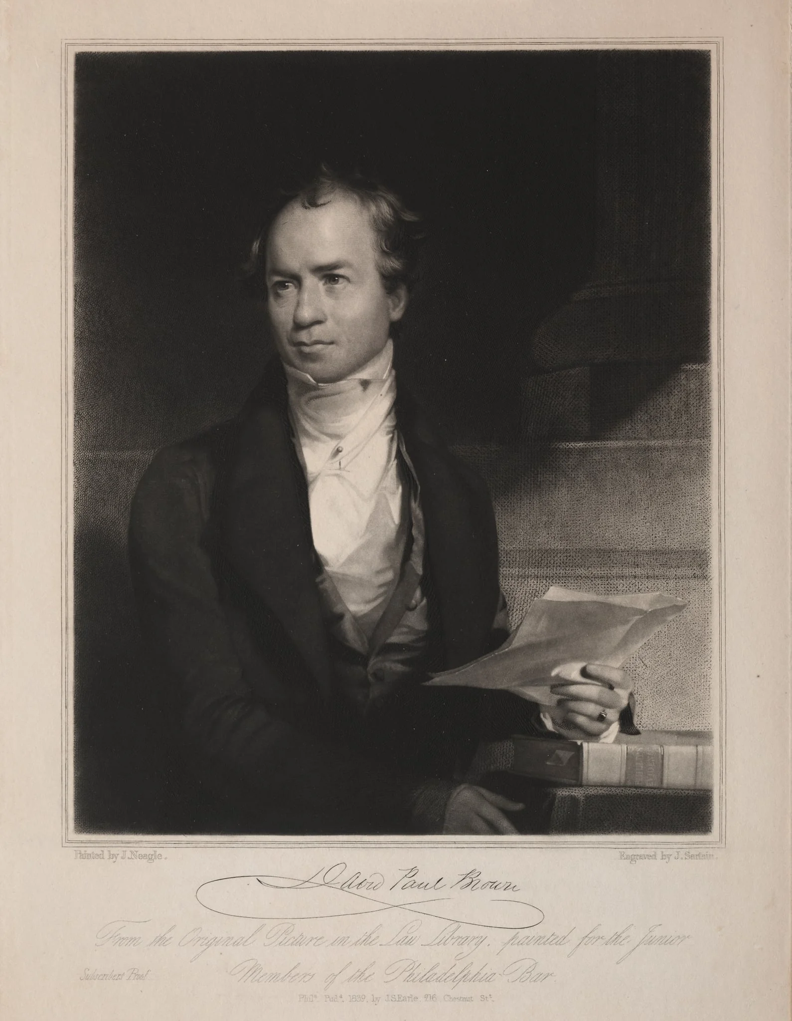 David Paul Brown, by John Sartain, 1839