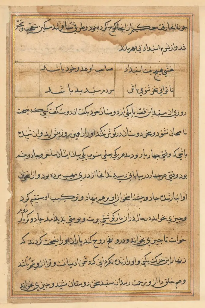 Page from Tales of a Parrot (Tuti-nama): text page