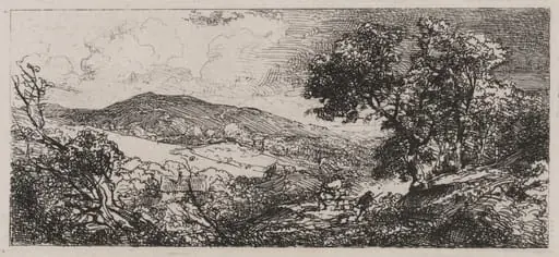 Valley View, Man with a Donkey and a Dog