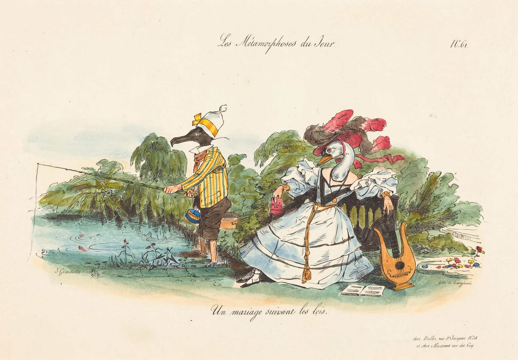Metamorphoses of the Day: A Conventional Marriage, by Jean-Ignace-Isidore Grandville, ink, 1829