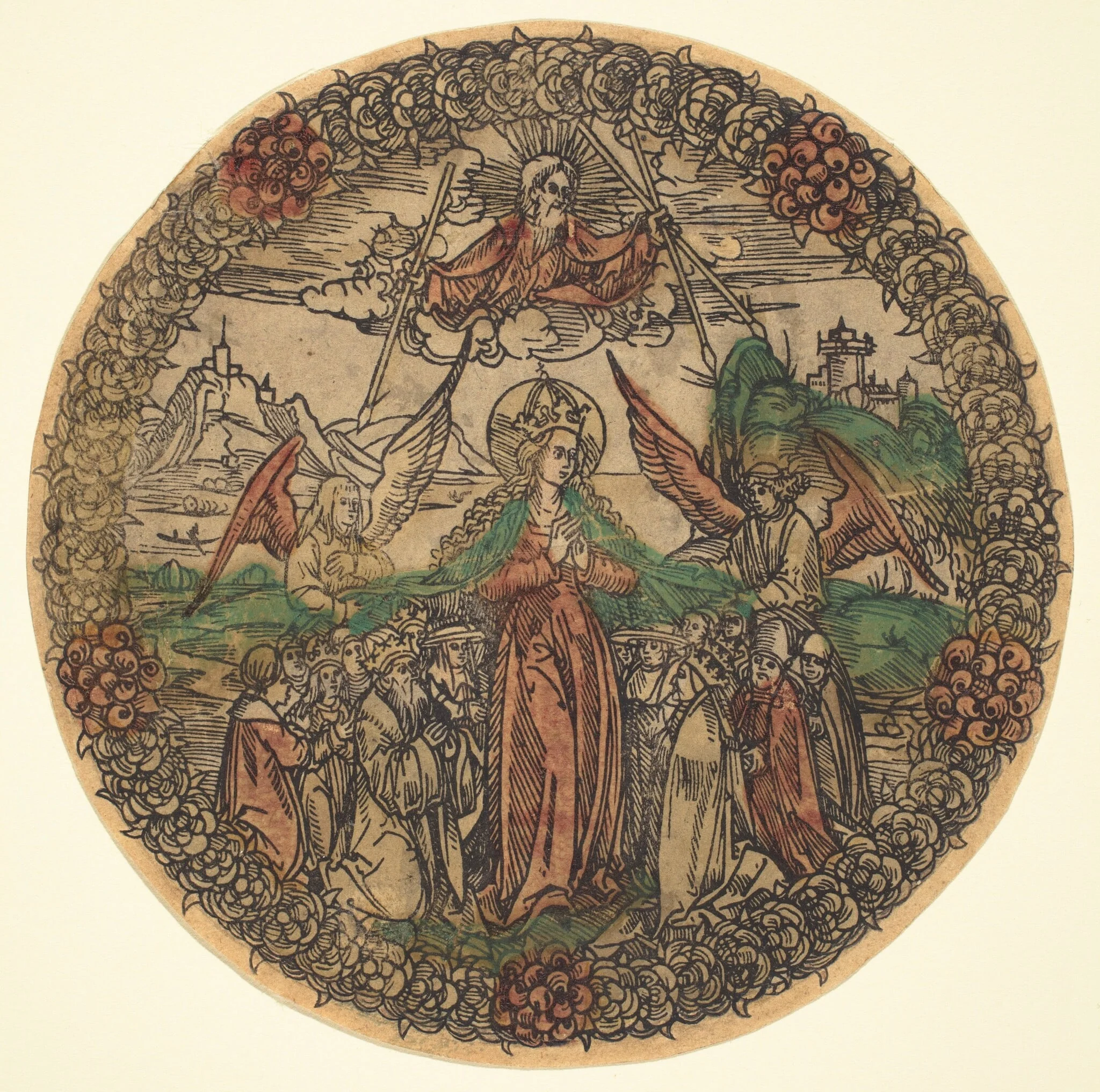 Madonna in a Wreath of Roses, by German 15th Century, ink, 1495