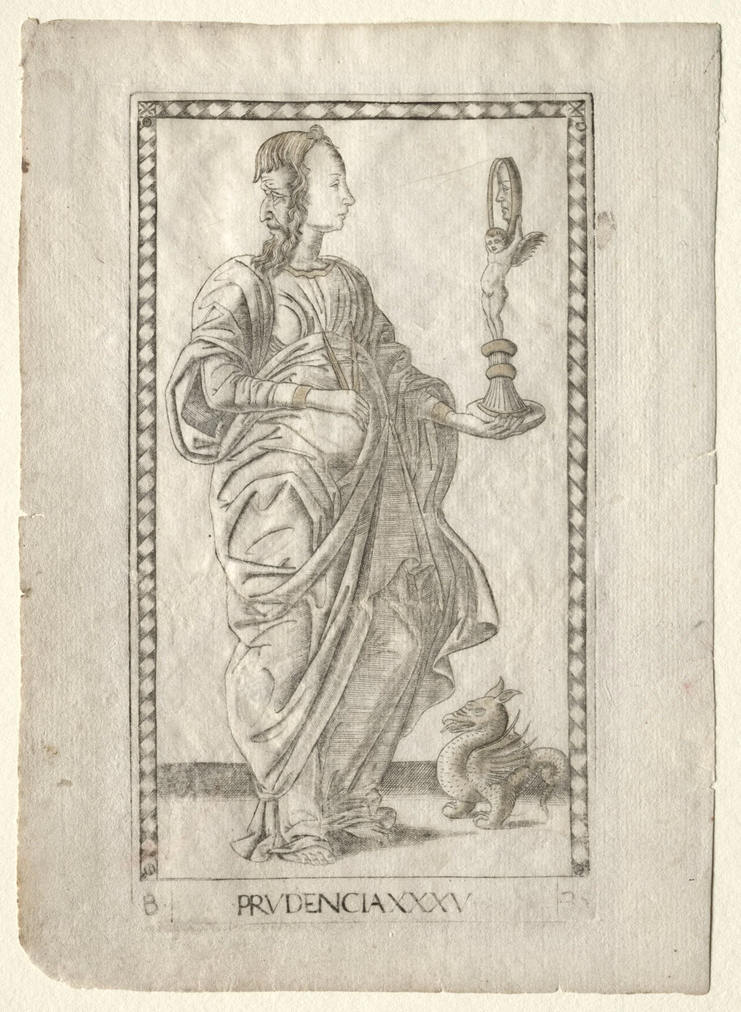 Prudence (from the Tarocchi, series B: Cosmic Principles & Virtues, #35), by Master of the E-Series Tarocchi, 1467