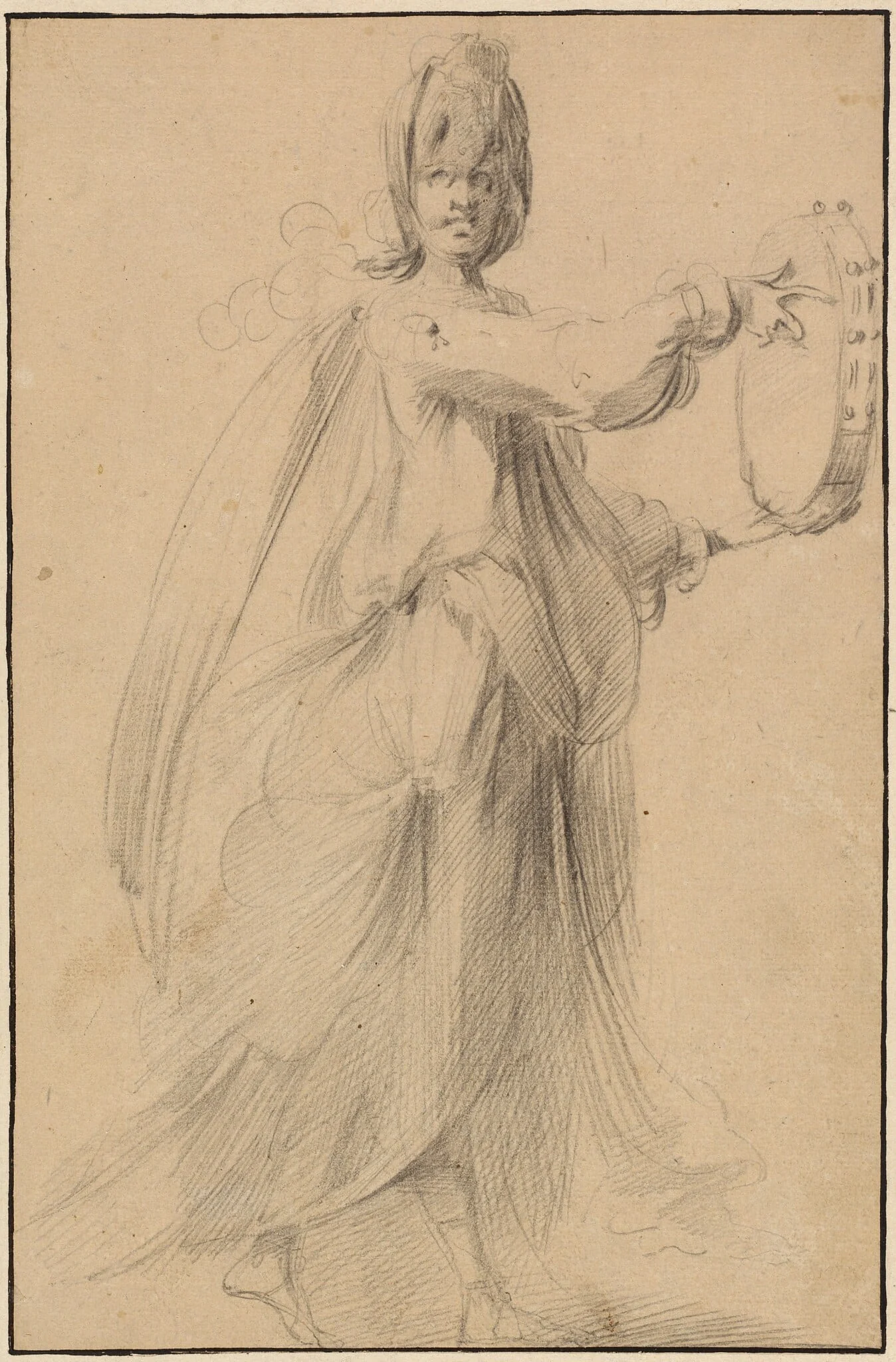 Dancer with a Tambourine, by Jacques Bellange, chalk, 1615