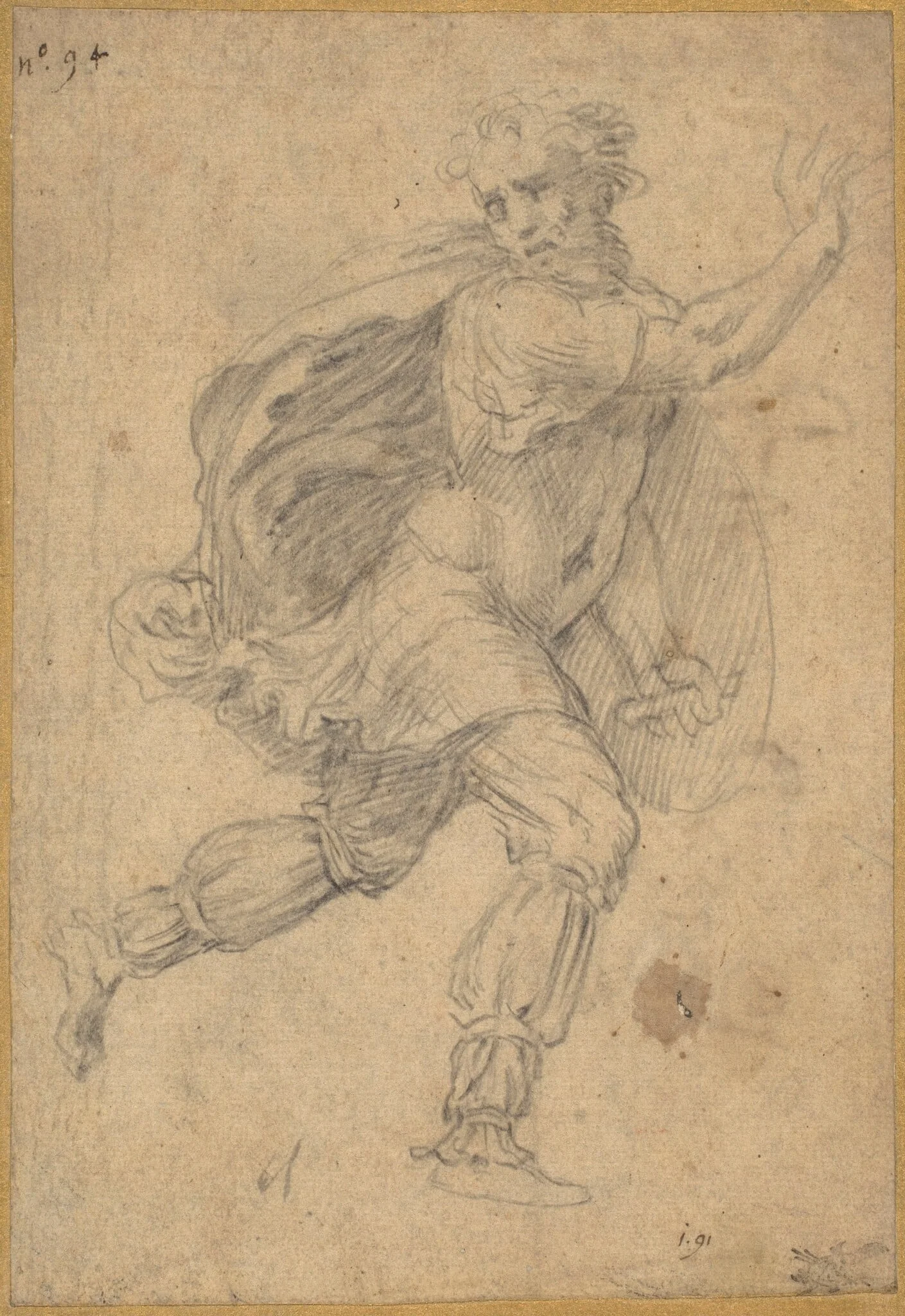 Fleeing Barbarian, by Polidoro da Caravaggio, chalk, 1524