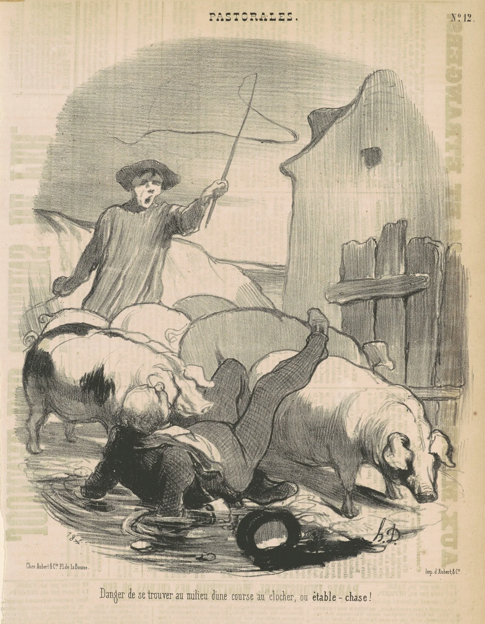 Danger de se trouver au milieu d'une course au clocher, by Honoré Daumier, ink, 1845