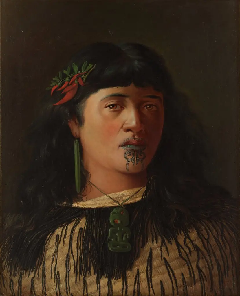 Portrait of a young Maori woman with moko