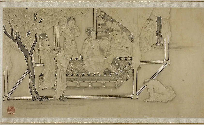 Drinking and Dancing Before the Tribal Chief, by Leng Mei, unspecified, 1705
