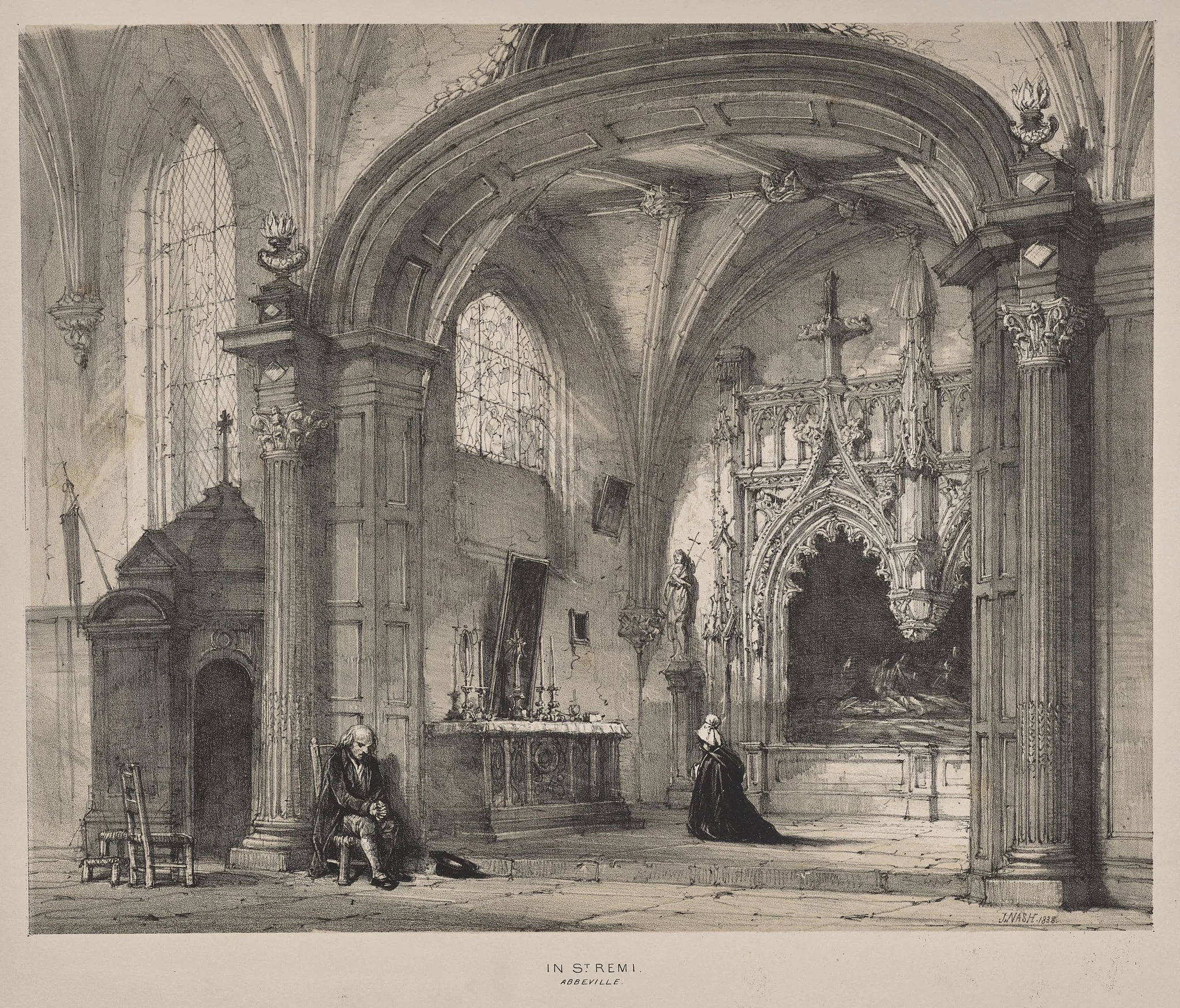 Architecture of the Middle Ages:  In St. Remi, Abbeville, by Joseph Nash, 1838