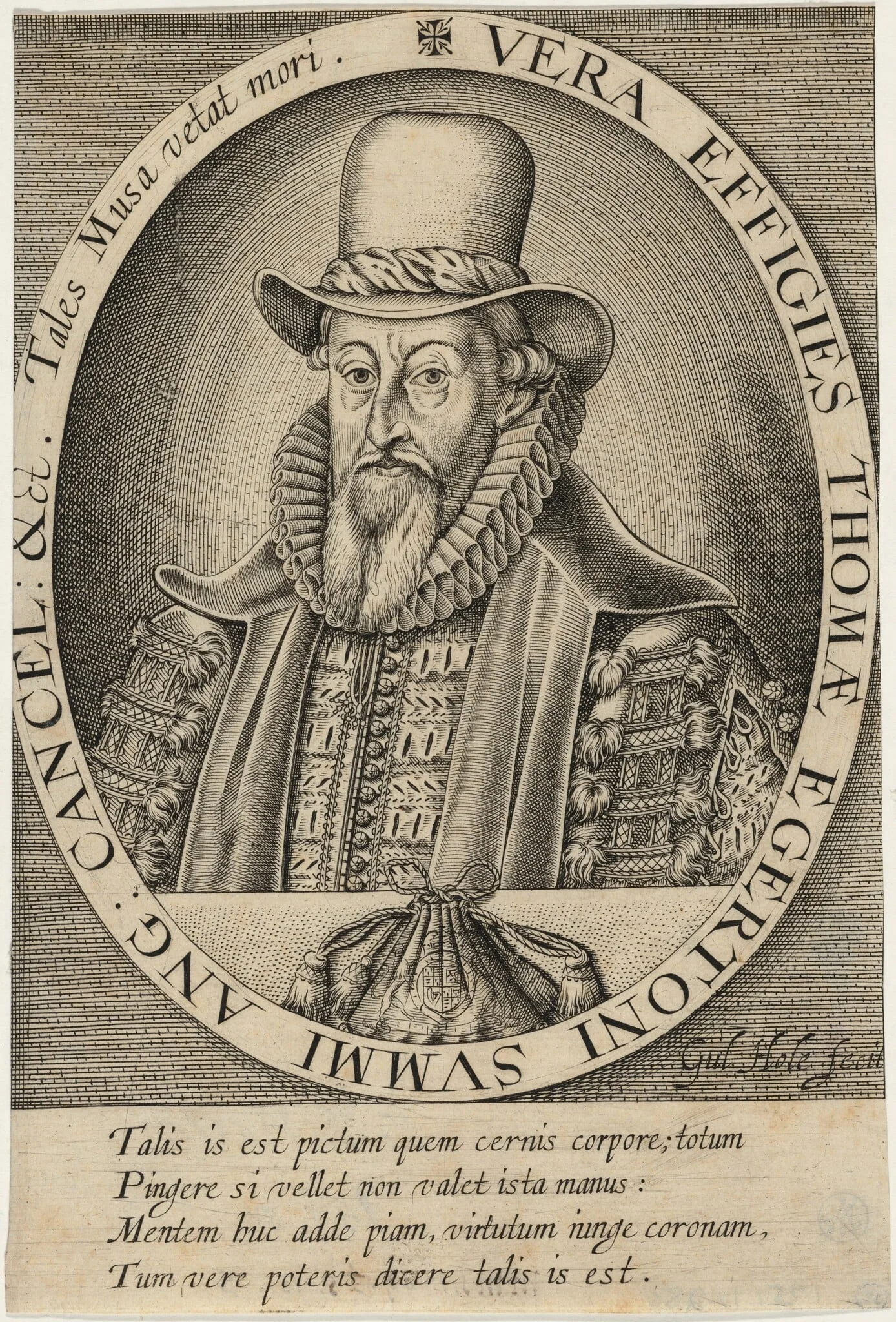 Thomas Egerton, First Viscount Brackley, by William Hole, ink, 1606