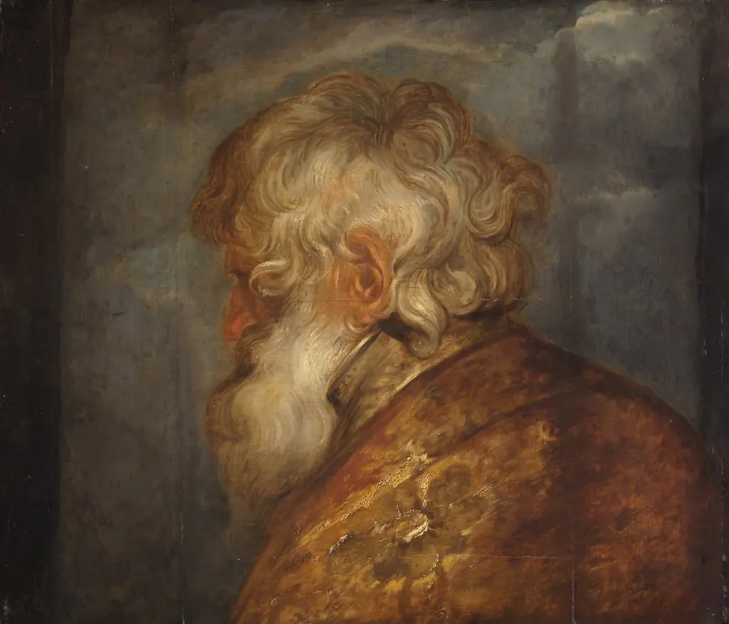 Study head of an old man, hunched over to the left