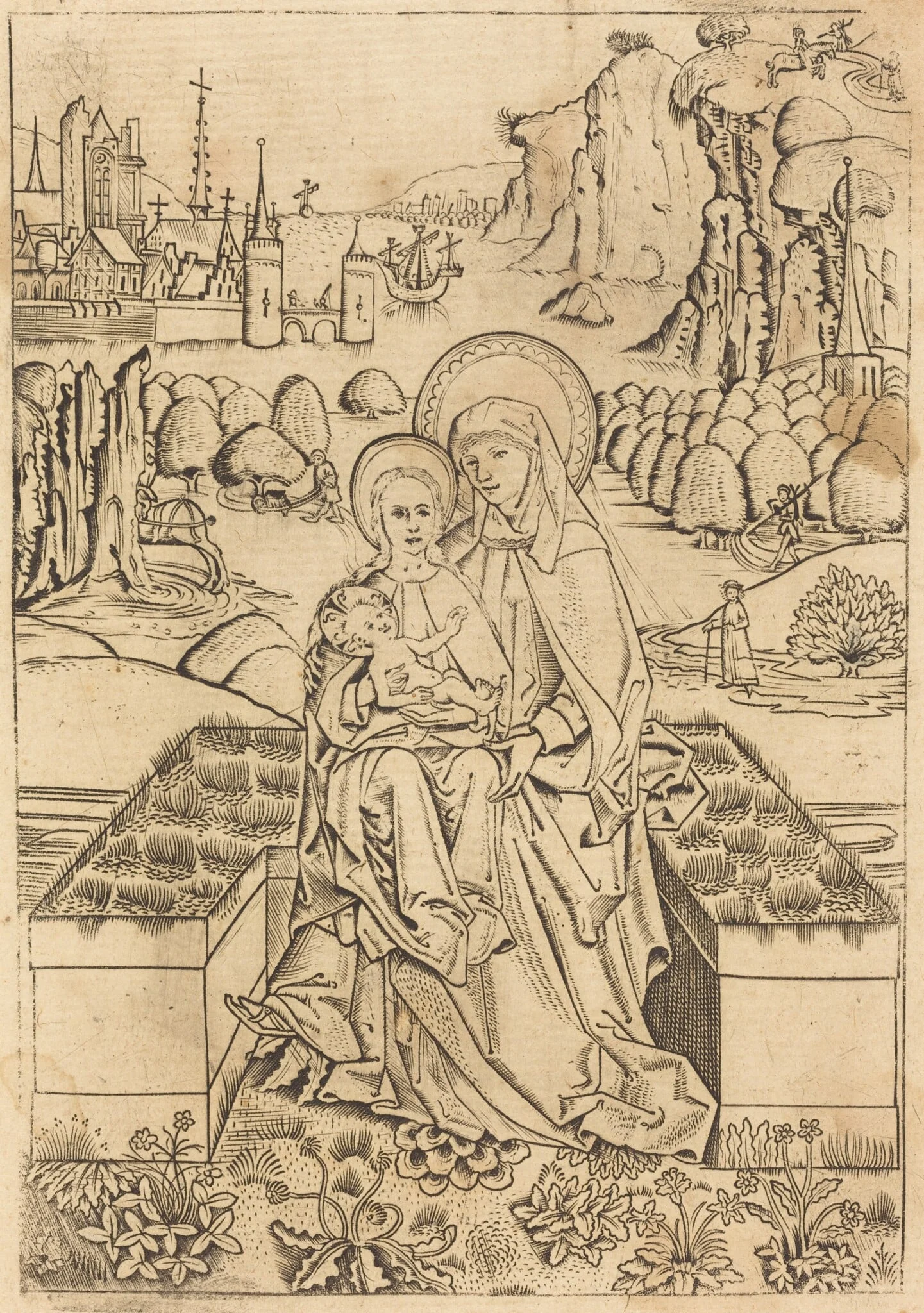 The Madonna and Child with Saint Anne, by Master of St. Sebastian, ink, 1460